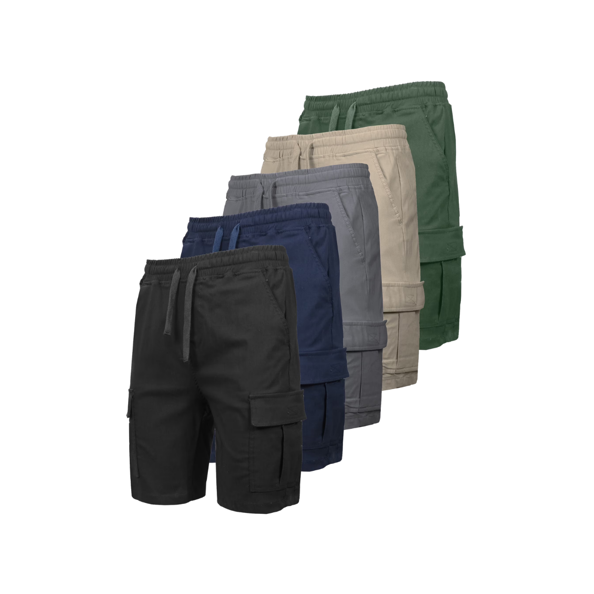 5-Pack Men’s Flex Cargo Shorts with Elastic Waistband and Drawstring