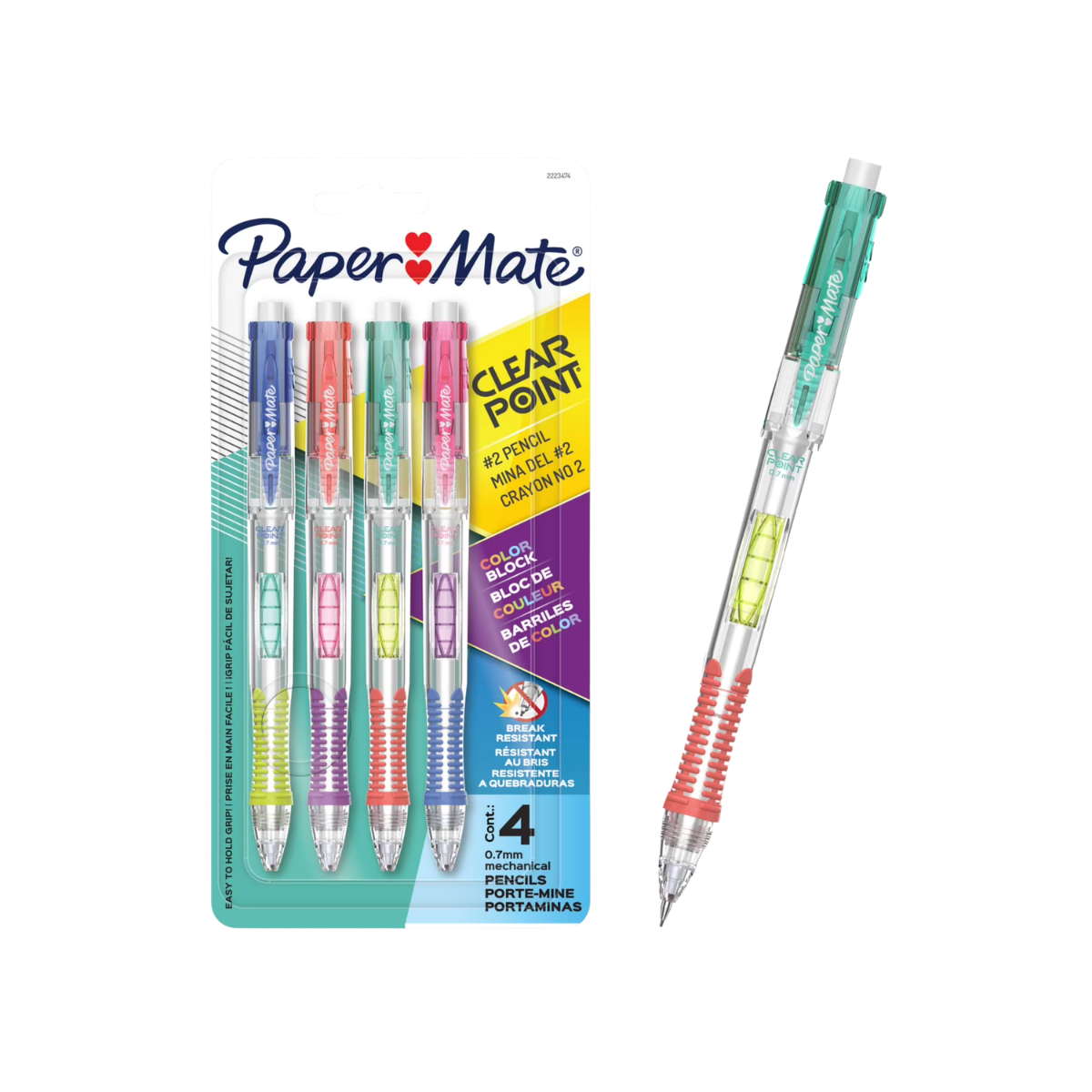 Paper Mate Clearpoint Mechanical Pencil, Color Block Edition, HB #2 Lead, 4 Count